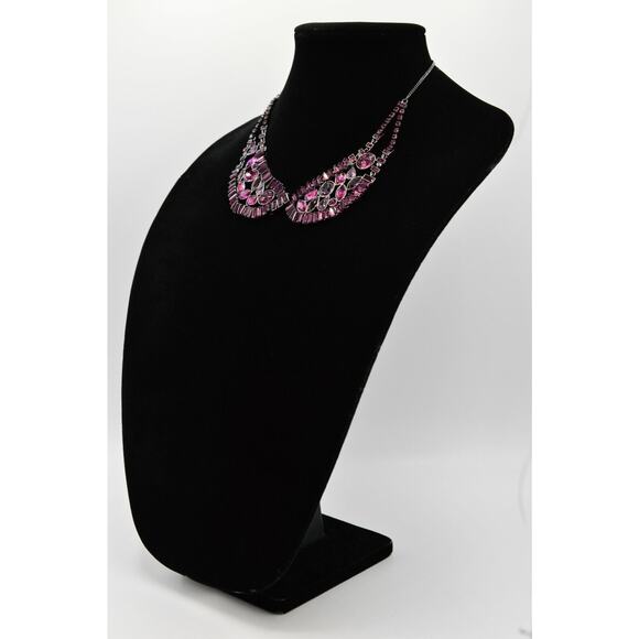 Carolee Lux Crystal Collar Necklace Baguette Rhinestone Royal Purple Signed Bin2 - Picture 9 of 12